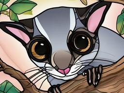 Stained Glass Sugar Glider - Sugar glider with big eyes  