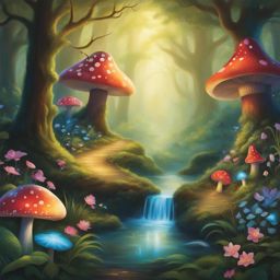 enchanted forest - paint an enchanting forest filled with magical creatures and glowing mushrooms. 