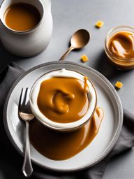 an individual serving of silky butterscotch pudding, with a rich and caramelized flavor. 