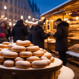 chimney cake, a hungarian sweet spiral pastry, enjoyed at a christmas market in budapest. 