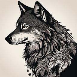 crow wolf tattoo  simple vector color tattoo