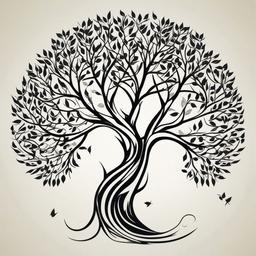 tree tattoo with leaves  simple vector color tattoo