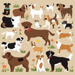 Dogs on the Farm clipart - Farm dogs playing together, ,vector color clipart,minimal