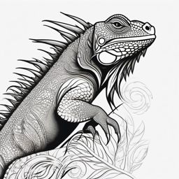 Iguana Tattoo - Mystical iguana basking in the sun, symbolizing transformation  few color tattoo design, simple line art, design clean white background