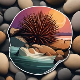 Sea urchin Sticker - A spiky sea urchin nestled among rocks, ,vector color sticker art,minimal