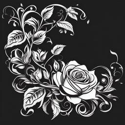 Black and White Rose Vine Tattoo-Elegance and intricacy in a black and white rose vine tattoo, expressing the beauty of floral vines.  simple vector color tattoo