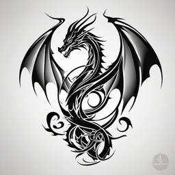 Tattoo Design Dragon Tribal - Tribal-inspired design for a dragon tattoo.  simple color tattoo,minimalist,white background