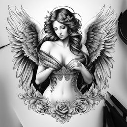 angel tattoo black and white design 