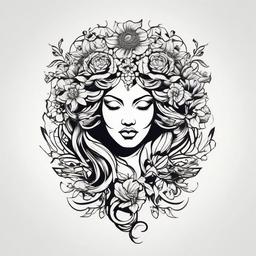 Medusa and Flower Tattoo - Infuse floral elements into your Medusa tattoo for a unique and visually appealing design that balances strength and beauty.  simple vector color tattoo,minimal,white background