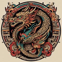 aztec dragon tattoo  simple vector color tattoo