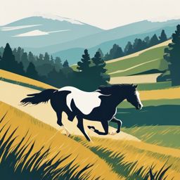 Horse Clipart - Horse galloping freely in an open meadow , minimal, 2d