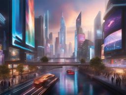 high-tech cyber city - paint a high-tech cyber city with holographic billboards and advanced technology. 