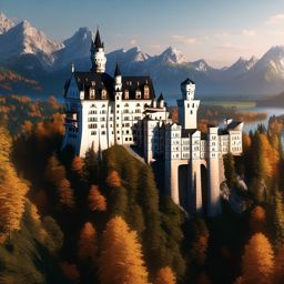 Neuschwanstein Castle Landscape - A Neuschwanstein Castle landscape with a fairytale-like appearance  8k, hyper realistic, cinematic