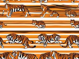 Tiger cartoon - striped, fierce big cat with orange fur  