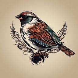 sparrow tattoo with banner  minimalist color tattoo, vector