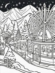 Winter Carnival Coloring Pages - Fun Winter Festival Scenes  minimal black outline printable sheet, coloring page