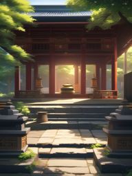 Serene temple courtyard with sacred rituals. anime, wallpaper, background, anime key visual, japanese manga