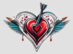 Arrow piercing a heart tattoo. Symbol of love and passion.  color tattoo design, white background