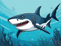 Shark Cartoon - Cartoon of shark swimming in ocean  