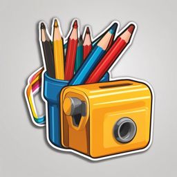 Pencil and Sharpener Sticker - Pencil next to a pencil sharpener, ,vector color sticker art,minimal