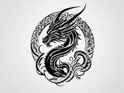 Viking Dragon Tattoo - Dragon tattoos with a Viking-inspired aesthetic, possibly featuring Nordic elements.  simple color tattoo,minimalist,white background