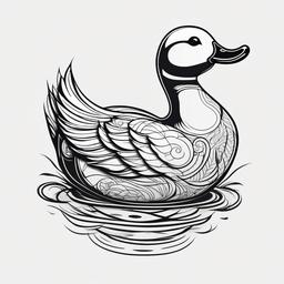 Tattooed Rubber Duck - Rubber duck with playful details  minimalist tattoo design, white background