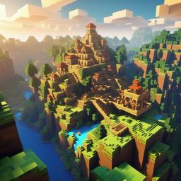 Minecraft Background - Blocky Adventure in the Overworld wallpaper style, intricate details, patterns, splash art, light colors, big sky, clouds 