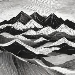 drawing of mountain  minimal rough scribbles,doodles,black and white