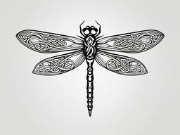 Dragonfly Celtic Tattoo - Tattoo featuring a dragonfly design with Celtic-inspired elements.  simple color tattoo,minimalist,white background