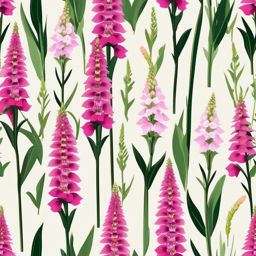 Foxglove Clip Art - Elegant foxglove blossoms on tall spikes,  color vector clipart, minimal style