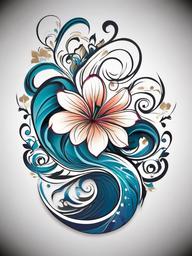 Flowers and Waves Tattoos - Artistic expressions combining floral motifs with wave elements for a harmonious design.  simple tattoo design