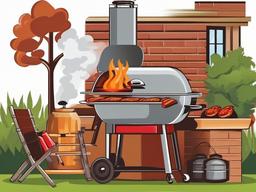 BBQ with a smoker beside it clipart.  vector style illustration, white background