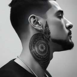 neck tattoos male design black and white 