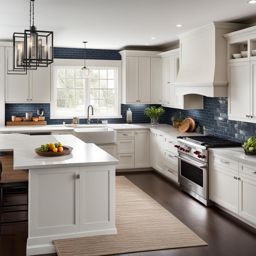 transitional kitchen with shaker-style cabinets and subway tile backsplash. 