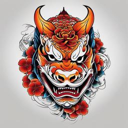 hannya mask koi fish tattoo  simple color tattoo,white background,minimal