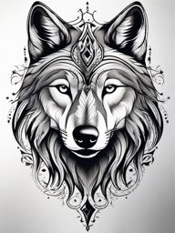 Wolf Tattoo,majestic wolf, the embodiment of strength and freedom, captured in a timeless work of art. , tattoo design, white clean background