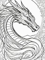 Dragon Coloring Pages - Majestic Creature Breathing Fire  minimal black outline printable sheet, coloring page