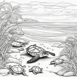 Starfish and sea turtles on the shore  simple coloring pages