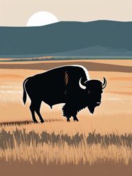 Bison Clip Art - Massive bison roaming the plains,  color vector clipart, minimal style