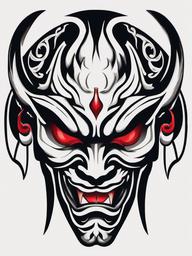 Oni Mask Tattoo Small - Smaller and more discreet tattoo featuring the iconic Oni mask.  simple color tattoo,white background,minimal
