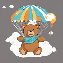 Teddy Bear clipart - teddy bear flying with a parachute  color,minimalist,vector clipart