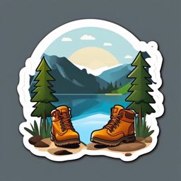 Hiking Boot and Lake Emoji Sticker - Lakeside hiking retreat, , sticker vector art, minimalist design