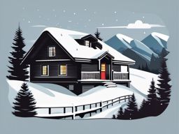 Winter Chalet clipart - Cozy chalet nestled in the mountains, ,vector color clipart,minimal