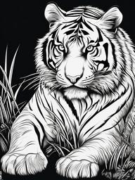 Tiger Coloring Pages - Tiger staring with intense eyes in the night  simple coloring pages