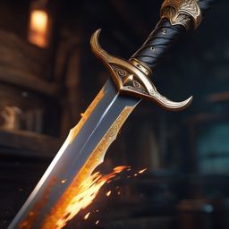 Skilled blacksmith crafts sword with sentient blade that seeks justice for its wielder. hyperrealistic, intricately detailed, color depth,splash art, concept art, mid shot, sharp focus, dramatic, 2/3 face angle, side light, colorful background