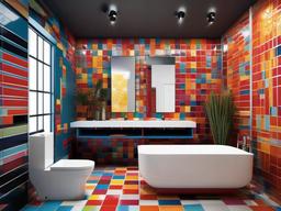 A master bathroom with Pop Art interior design incorporates vibrant tiles, quirky fixtures, and playful accents that transform the space into a luxurious retreat for relaxation.  