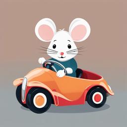 Mouse clipart - mouse driving a toy car  color,minimalist,vector clipart