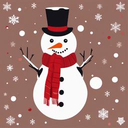 December clipart - snowman with a scarf and hat  color,minimalist,vector clipart