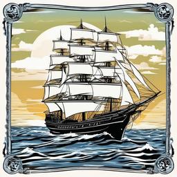 Sailing ship at sea  , vector illustration, clipart