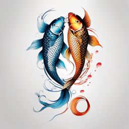 Two Koi Fish Tattoo,a tattoo featuring two koi fish, symbolizing harmony, balance, and strength. , tattoo design, white clean background